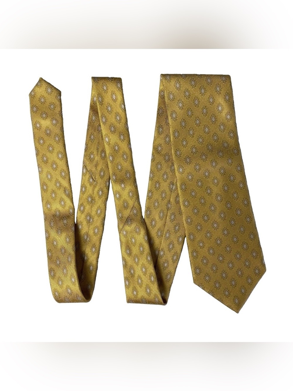 Ermenegildo Zegna Woven Tie 100% Silk Yellow Purple Diamonds Geometric Italy
